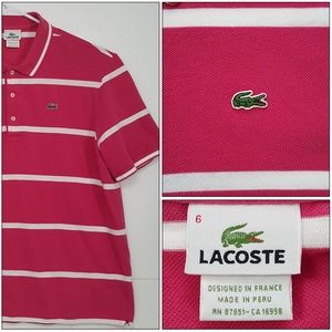 LACOSTE POLO Shirt Pink White Striped Size 6 Large